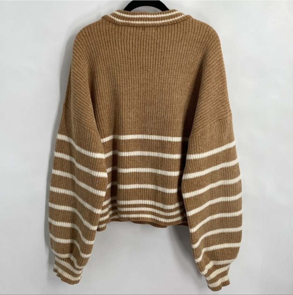 Pol Boho Chunky Knit Striped V-neck Sweater Relaxed Fit Casual Size Large - Picture 7 of 7